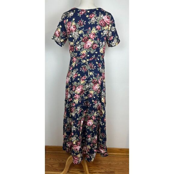 Vintage Floral Rayon Dress Milkmaid Fairy Romantic USA Up Front & Back Size M L - Picture 6 of 7